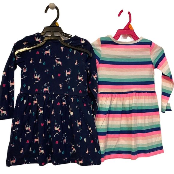 NWT Carters SET Of 2 Long sleeve Knit Dresses 3T Striped Unicorns Toddler NEW - Picture 2 of 2